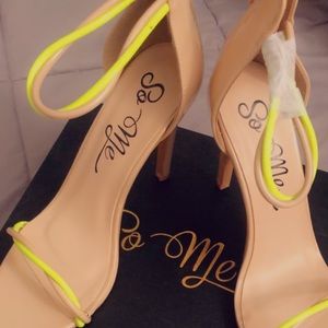 Nude and neon yellow heels